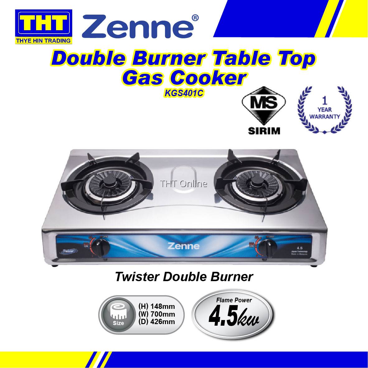 Zenne Double Burner Gas Stove KGS401C