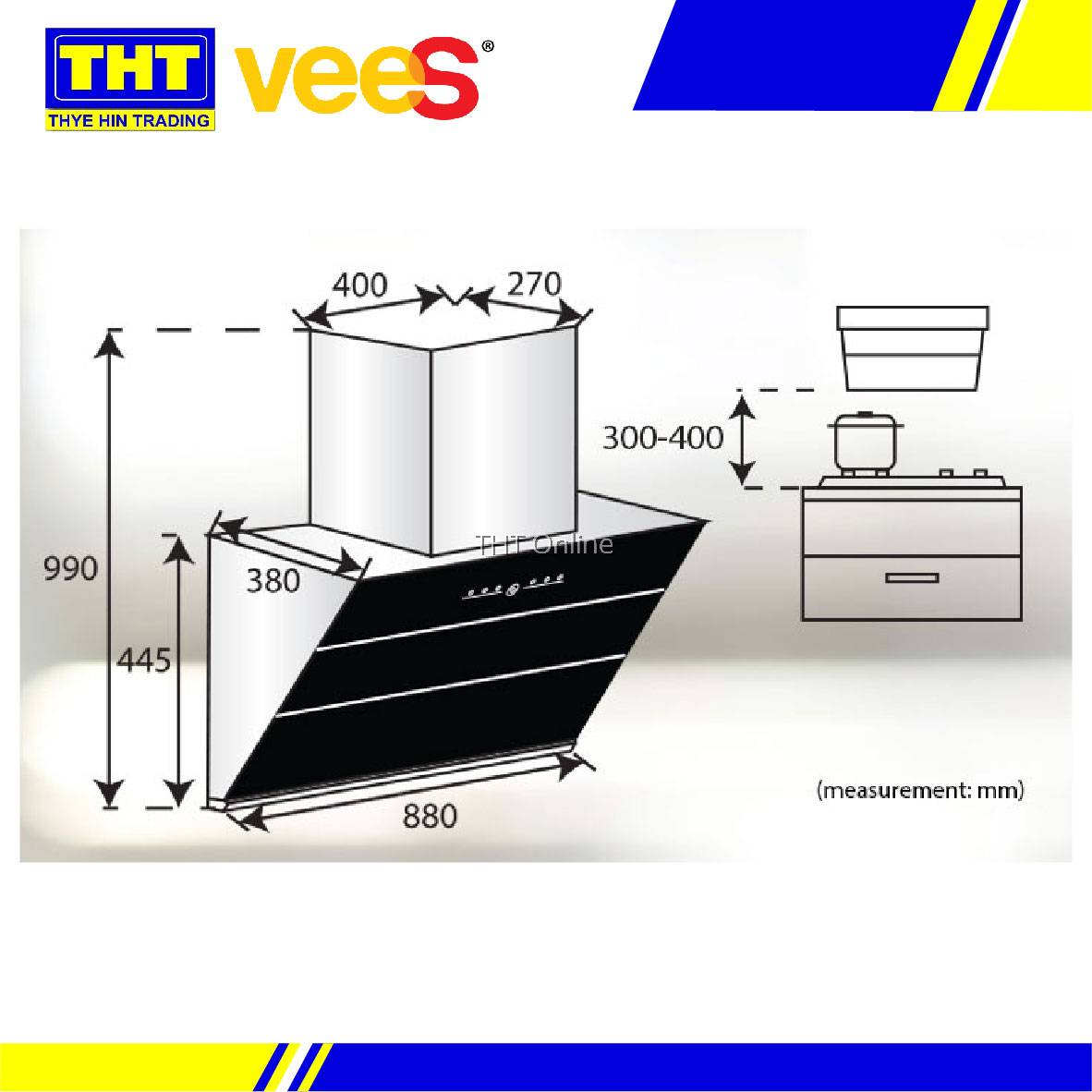 VEES 1600 m3/h DH309AC Cooker Hood Tempered Glass Touch Control Auto
