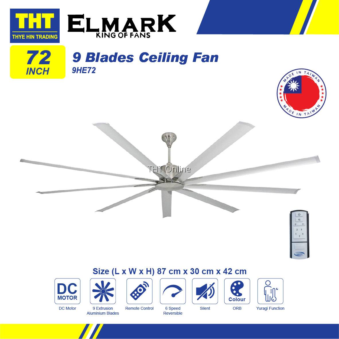 Elmark 72'' Big Ceiling Fan DC Motor 9HE72