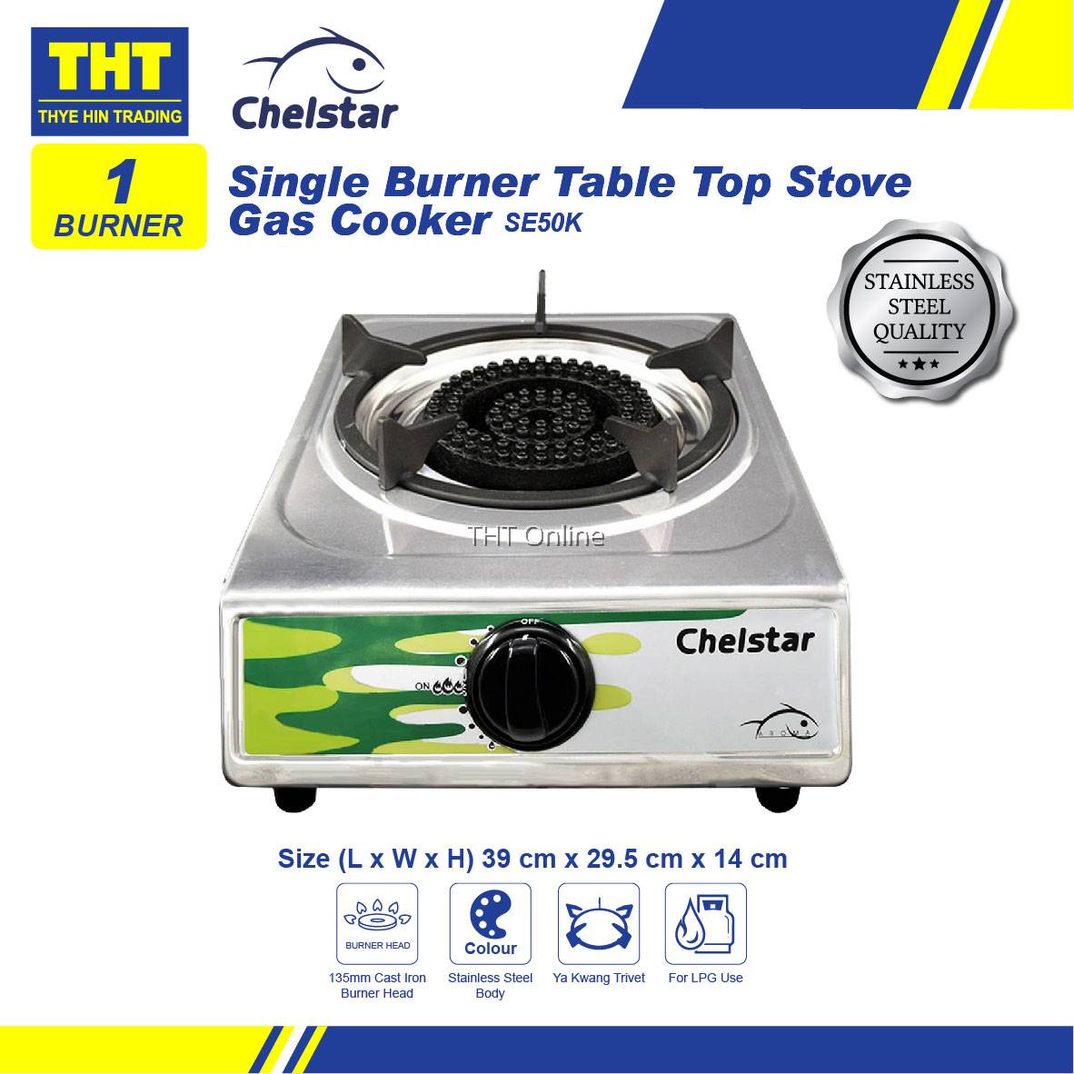 Chelstar Stainless Steel Single Burner Gas Cooker SE50K