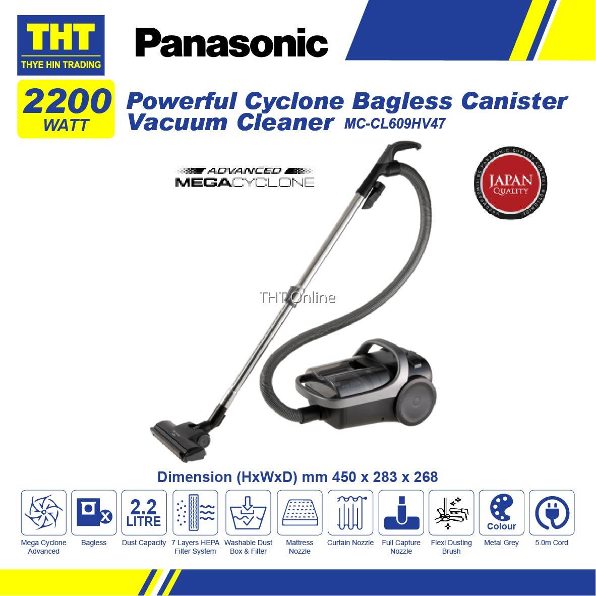 Panasonic 2200W Cyclone Bagless Canister Vacuum Cleaner with HEPA
