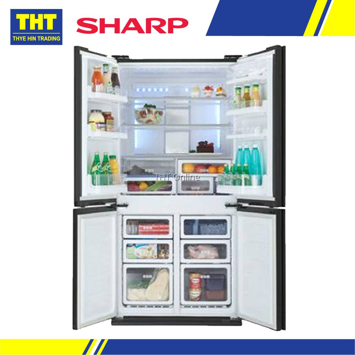 [740L] Sharp ActiFresh Hybrid Cooling Fridge With Auto Ice maker SJF104VGBK