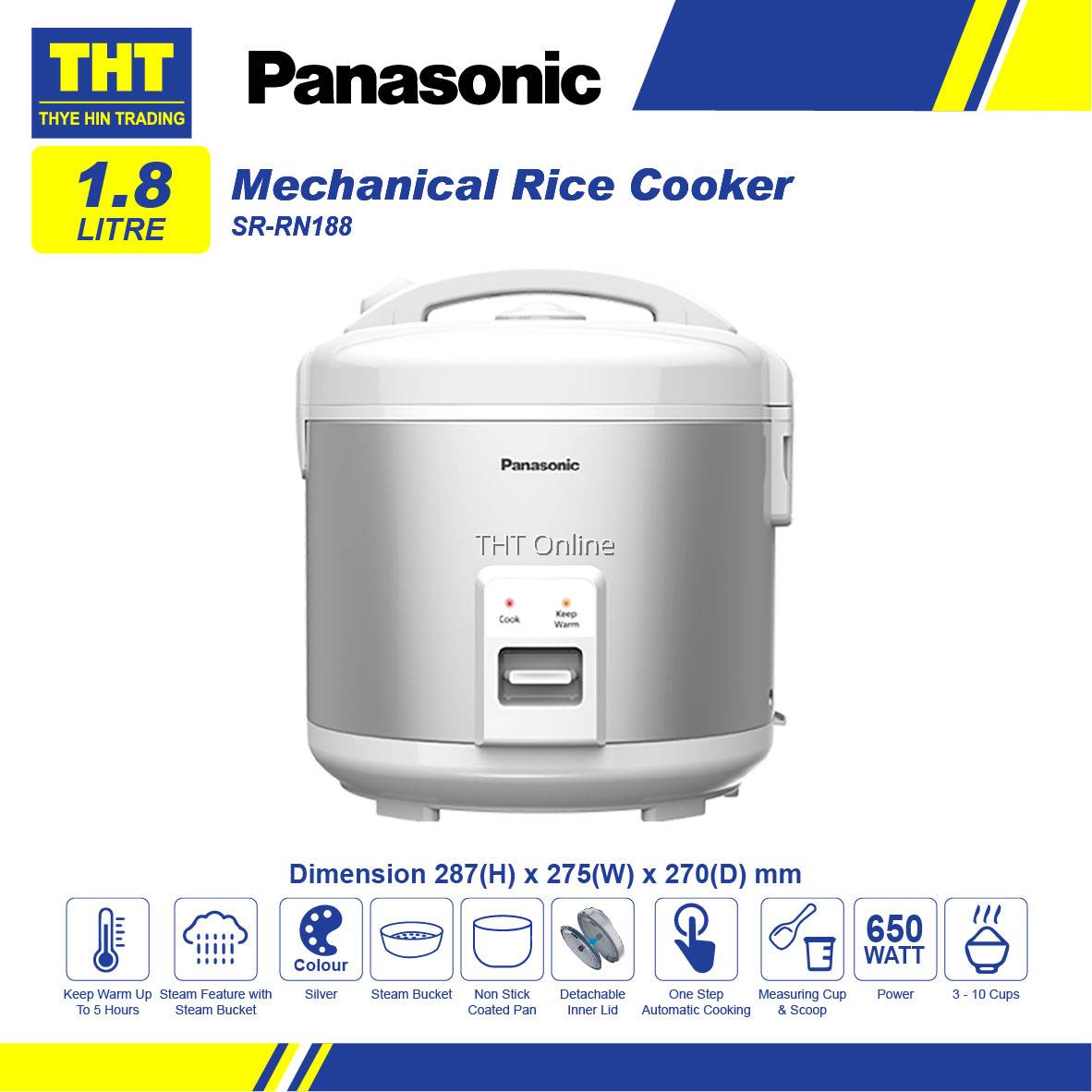 Panasonic SRRN188SSL 1.8L Mechanical Jar Rice Cooker