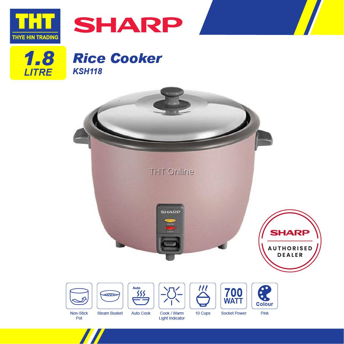 [ 1.8L] Sharp Non Stick Rice Cooker KSH188
