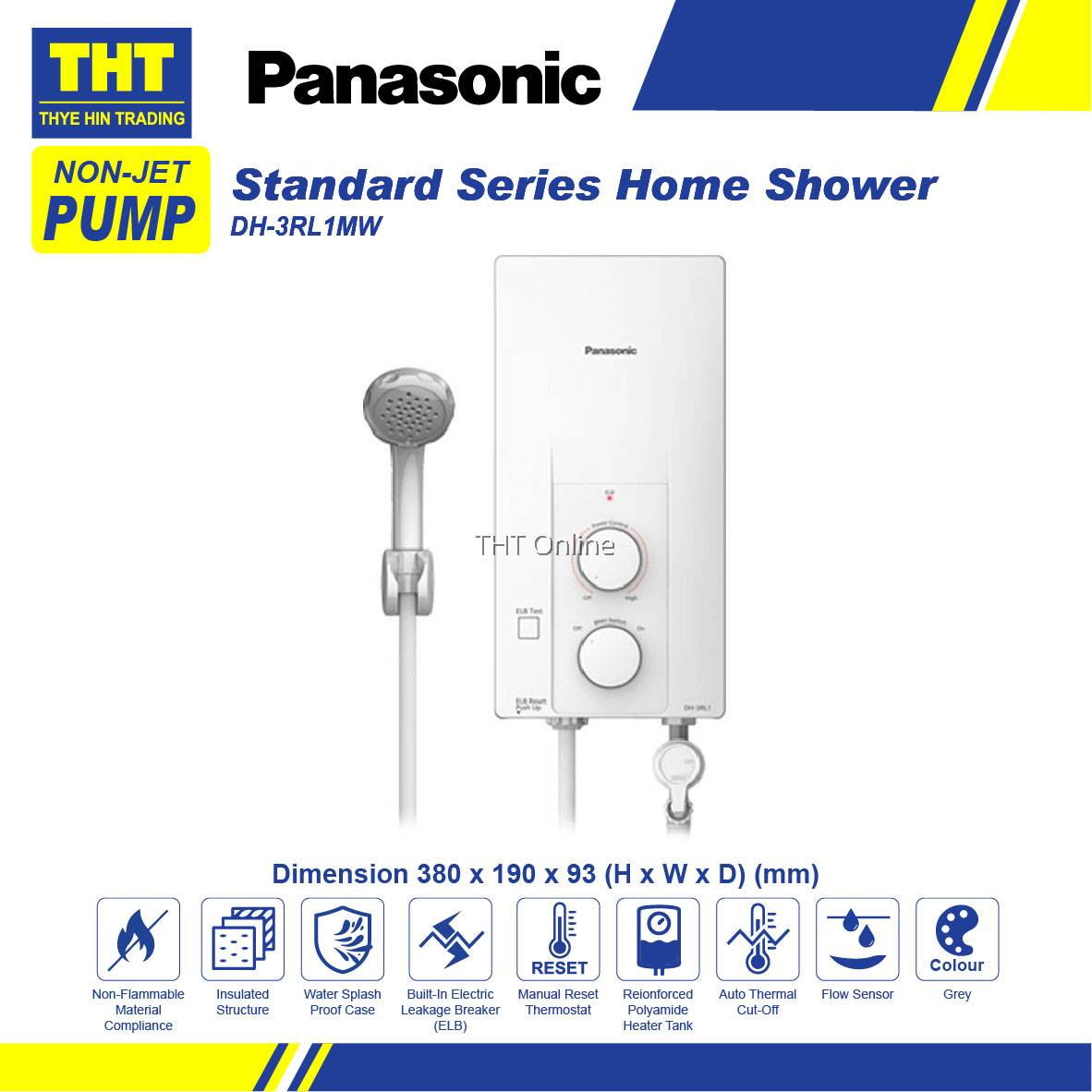 Home Shower Non Jet Pump Standard Series Water Heater Panasonic DH3RL1MW