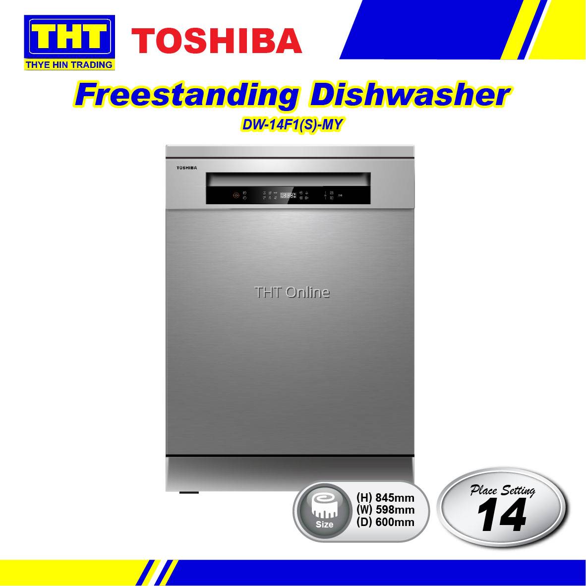 TOSHIBA 118PCS Dishwasher DW14F1(S)MY with 6 Program Dish Washer