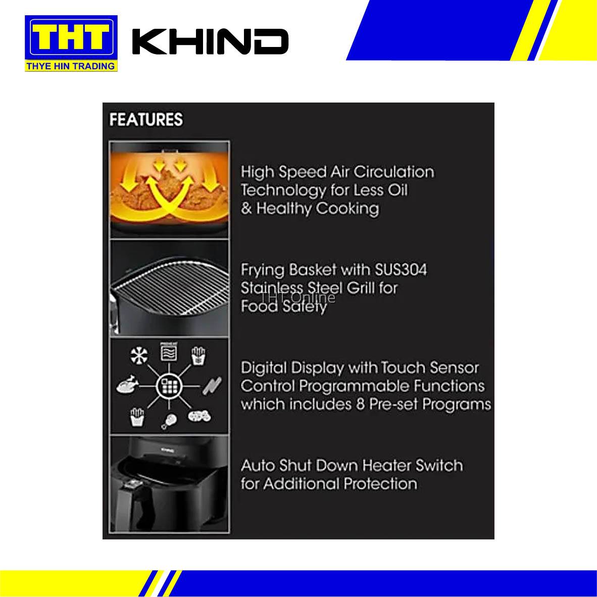 [3.0L] Khind Air Fryer With Digital Display And Touch Sensor Control ARF3000