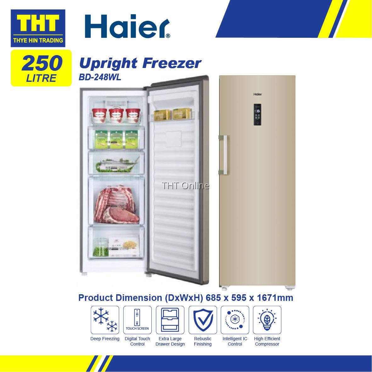 [250L] Haier Frost Free Upright Freezer BD248WL