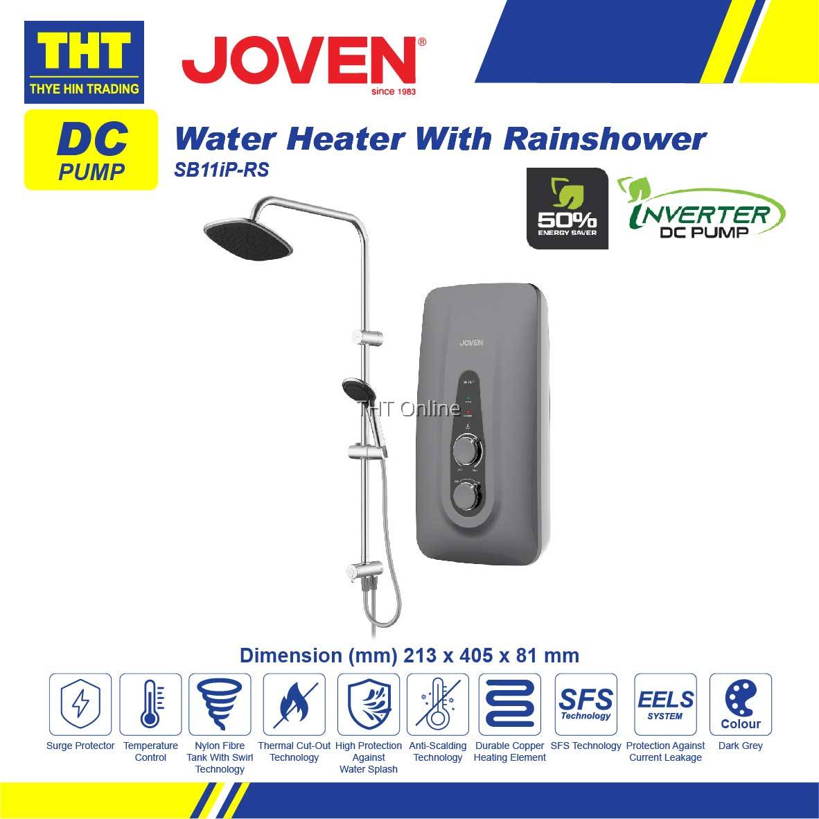 Joven Inverter DC Silent PUMP Water Heater With Rain Shower SB11ip with RS  (Dark Grey)