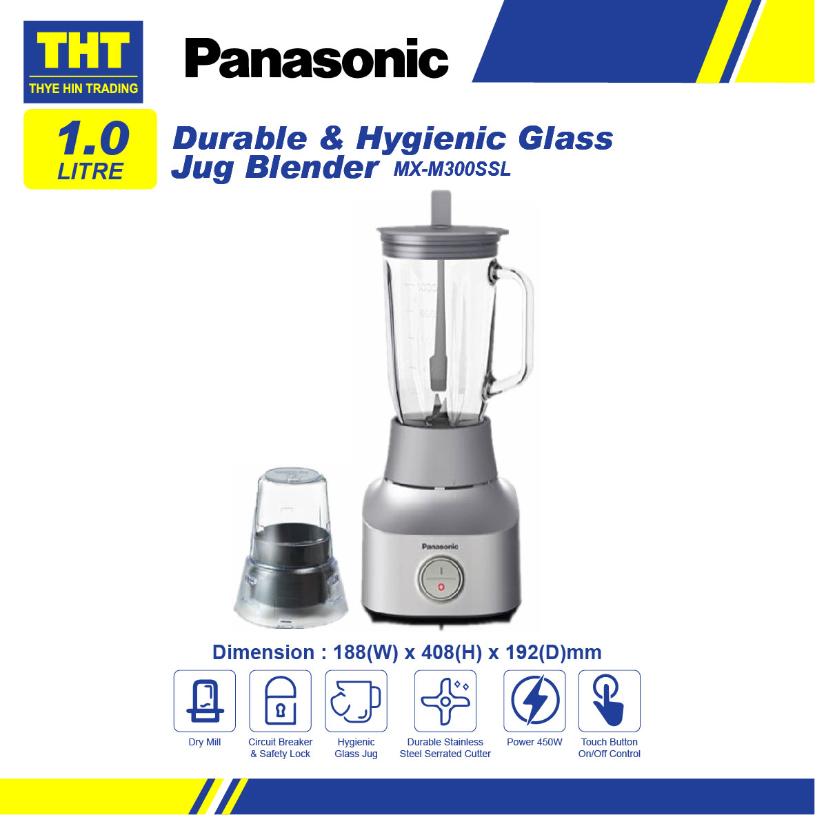 [1.0L] Panasonic Durable & Hygienic Glass Jug Blender MXM300SSL