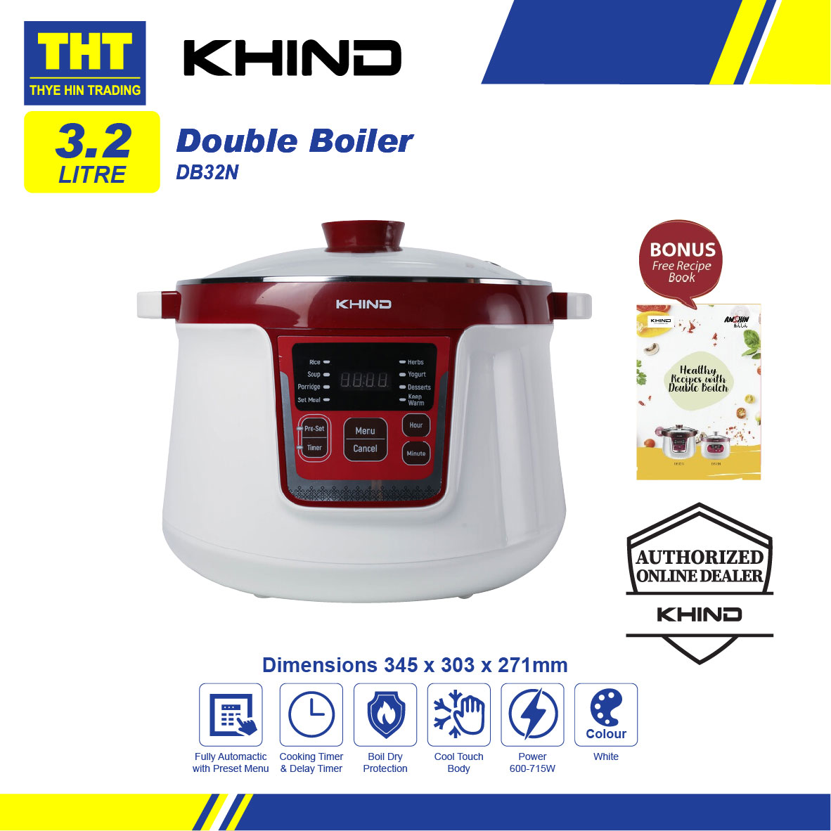 Khind 3.2L Double Boiler Free Recipe Book DB32N
