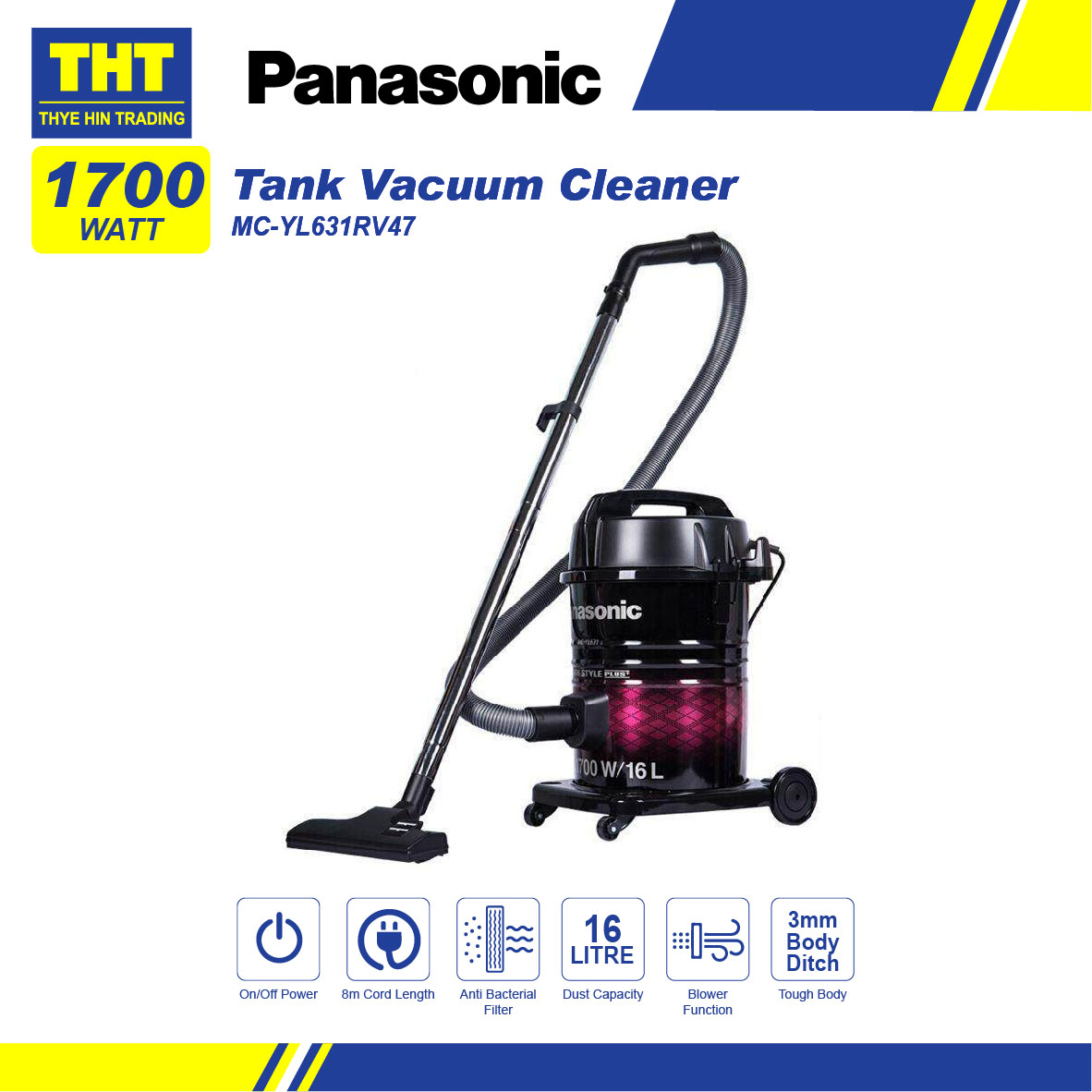Panasonic 1700W Tank Type Vacuum Cleaner MCYL631RV47