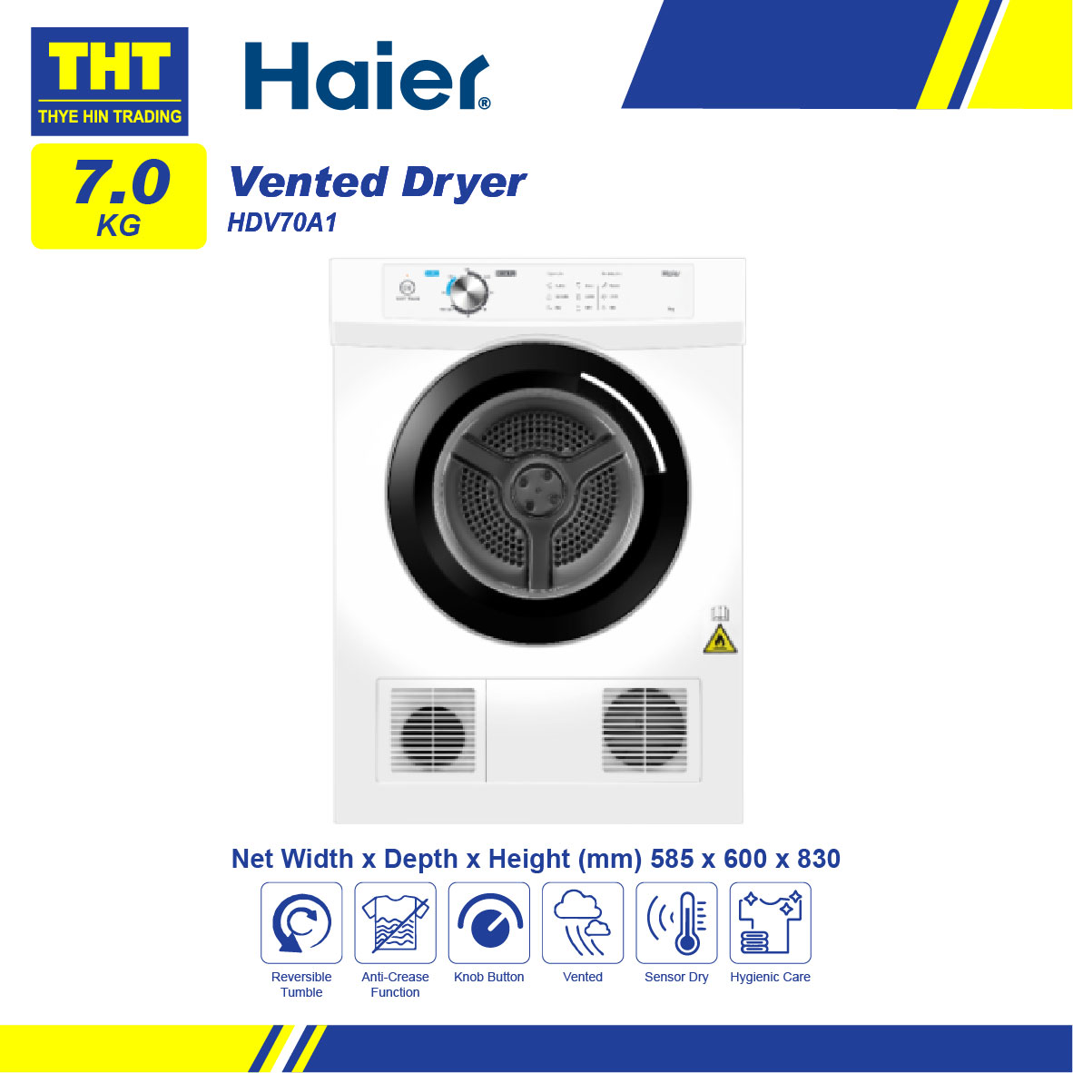 [ 7KG] Haier Front Load Vented Dryer HDV70A1