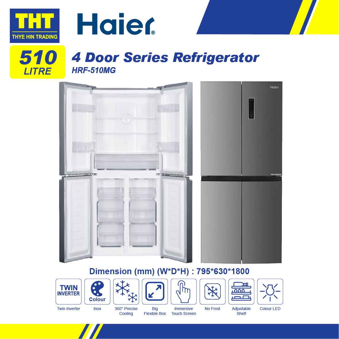 [510L] Haier 4 Door Fridge Inverter Refrigerator HRF510MG