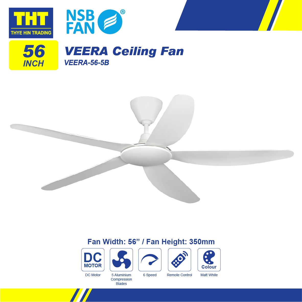 NSB 56'' DC Motor Ceiling Fan With Remote Control VEERA56/5B