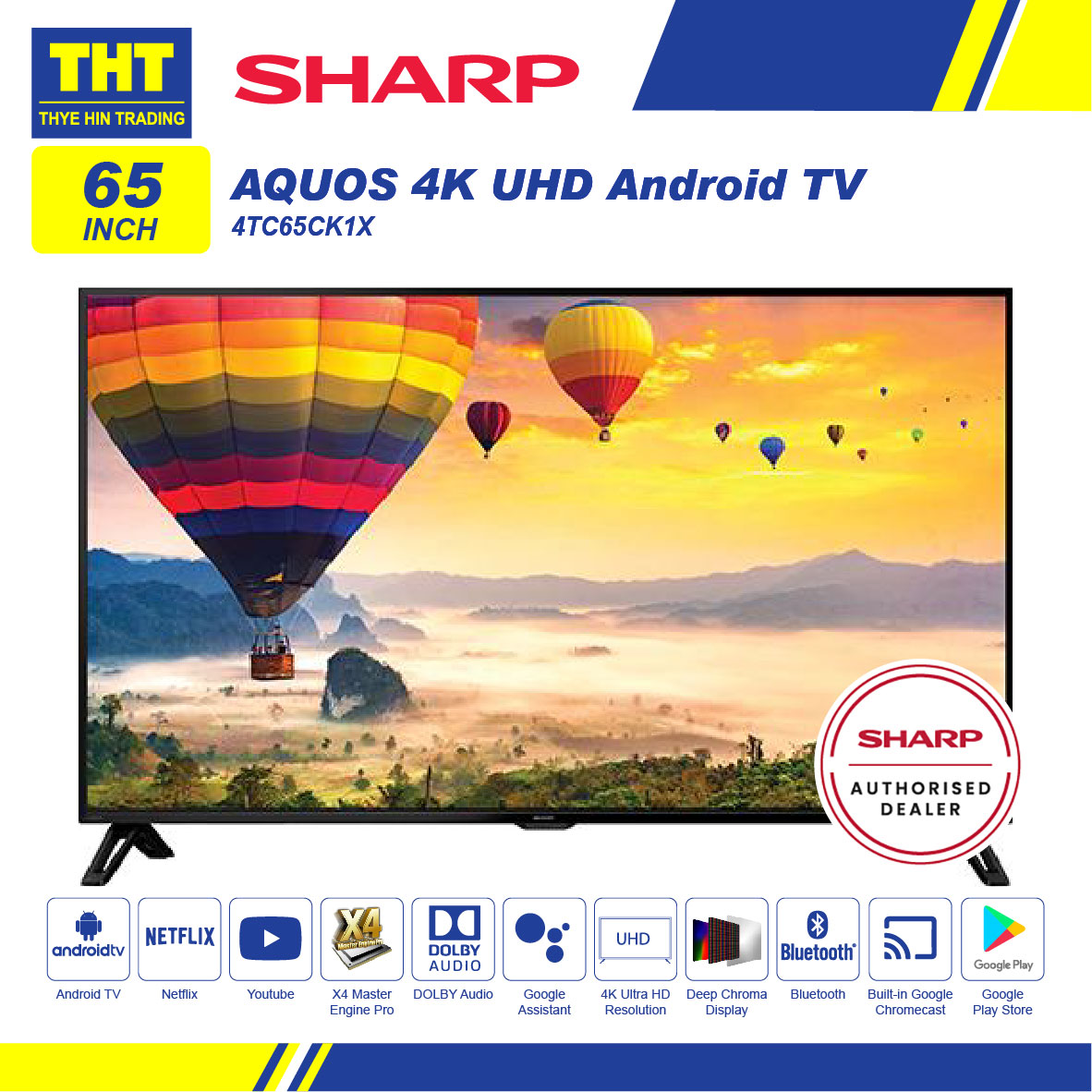 Sharp Aquos 65inch 4K UHD LED Android TV (4TC65CK1X)