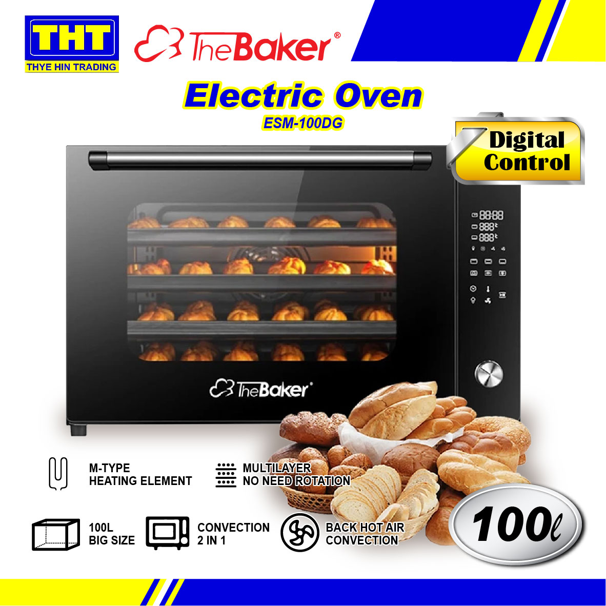 The Baker Electric Oven ESM100DG (100L) Digital Touch Screen Double Layer Glass Door Convection