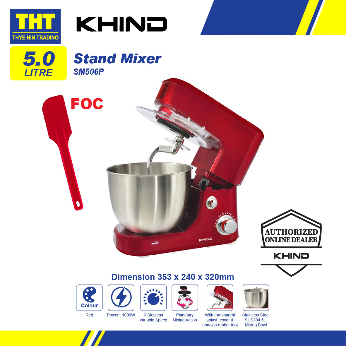 KHIND 1000W 5L STAND MIXER SM506P