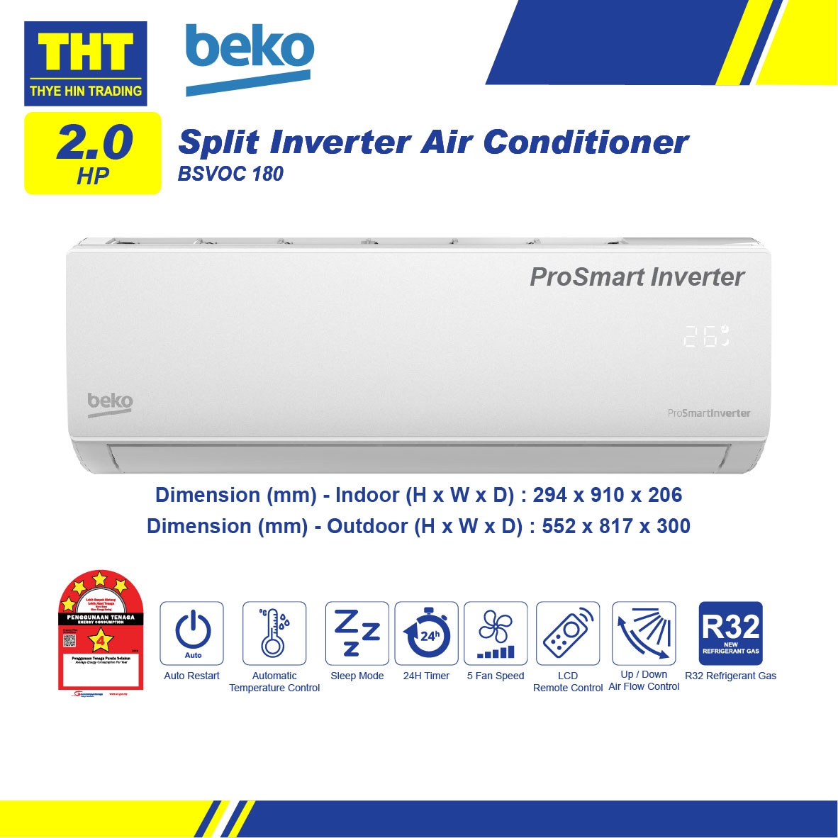 Beko 2.0HP Inverter Air Conditioner BSVOC 180