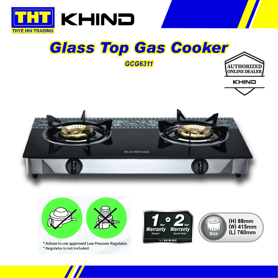 KHIND Glass Top Gas Cooker GCG6311 Dapur Gas