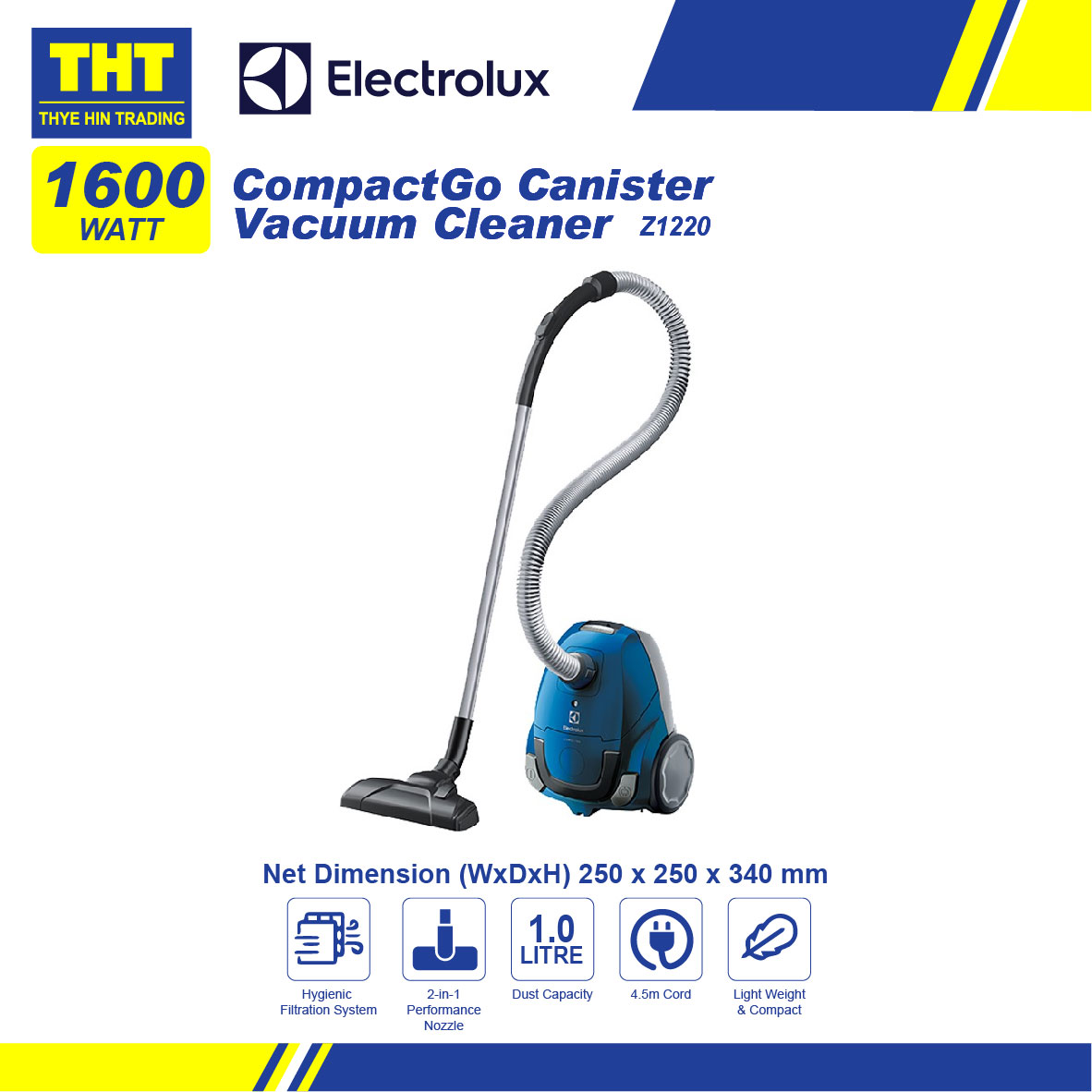Electrolux (1600W) CompactGO Bagged Vacuum Cleaner Z1220