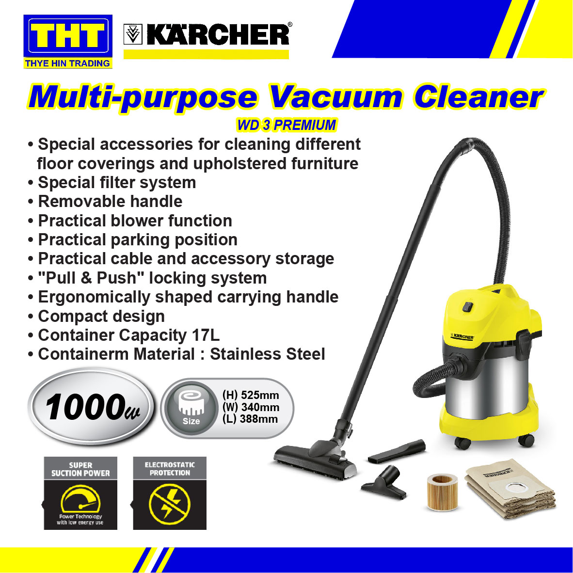 Karcher WD 3 Premium multipurpose vacuum cleaner Wet & Dry
