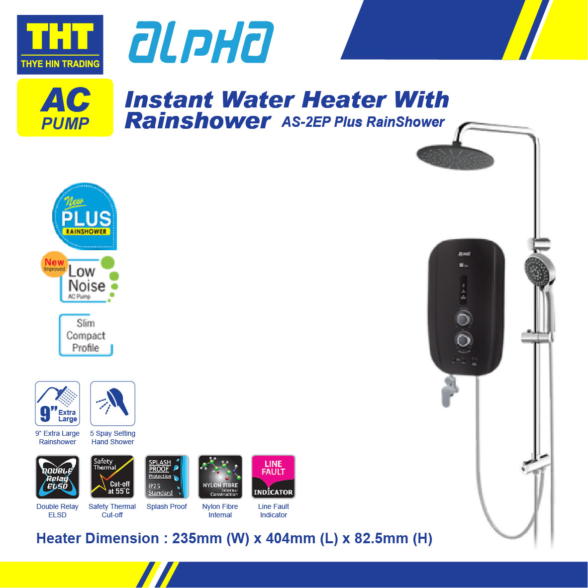Alpha Water Heater AC Pump with RainShower AS2EP Plus Rain Shower